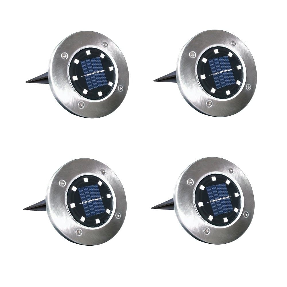 4 Pack Solar Disk Lights Outdoor, Elisson Stainless Steel Solar In-Ground Lights Waterproof Underground Buried Lights with 8 LED for Garden Pathway Walkway Yard Patio Pool Cool White