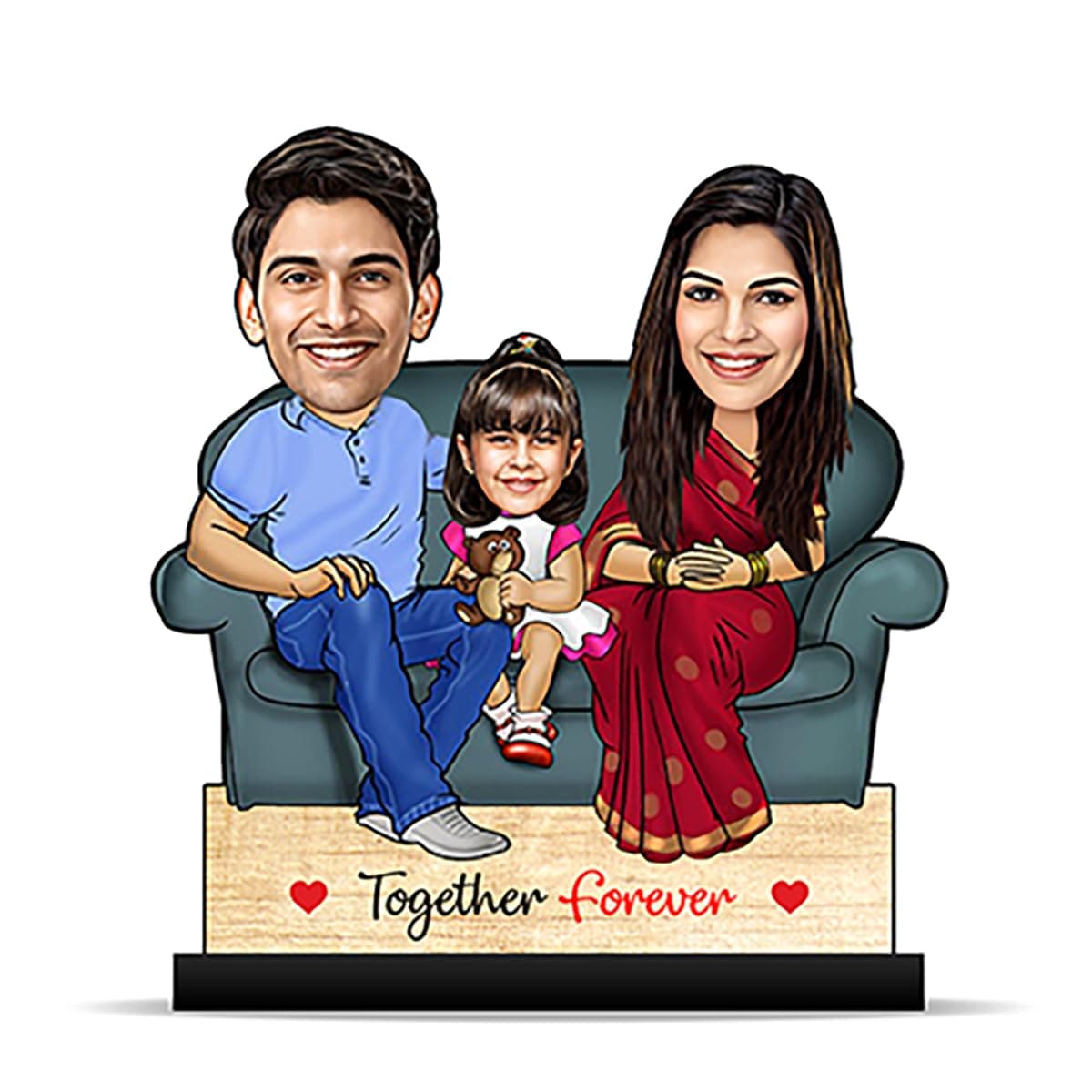 Personalized Caricature Gift for Family Dad Mom Daughter (wooden_8 inch x 5 inch) CA0286