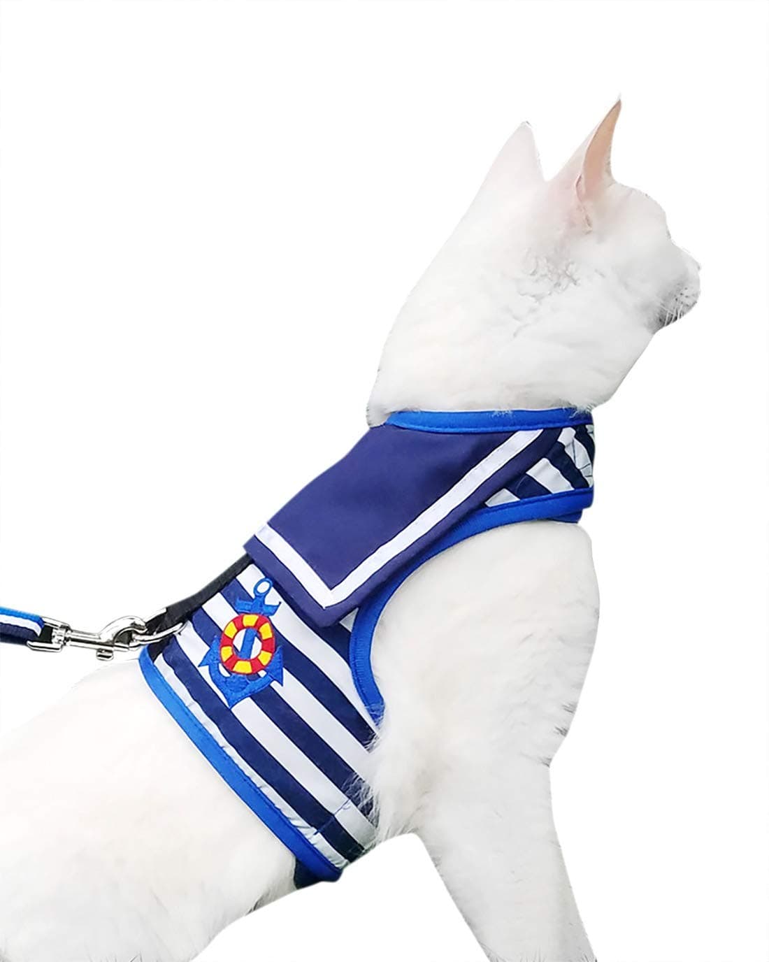 Yizhi Miaow Escape Proof Kitten Harness with Leash Small, Adjustable Kitten Walking Jackets, Padded Kitten Vest Sailor Suit Navy