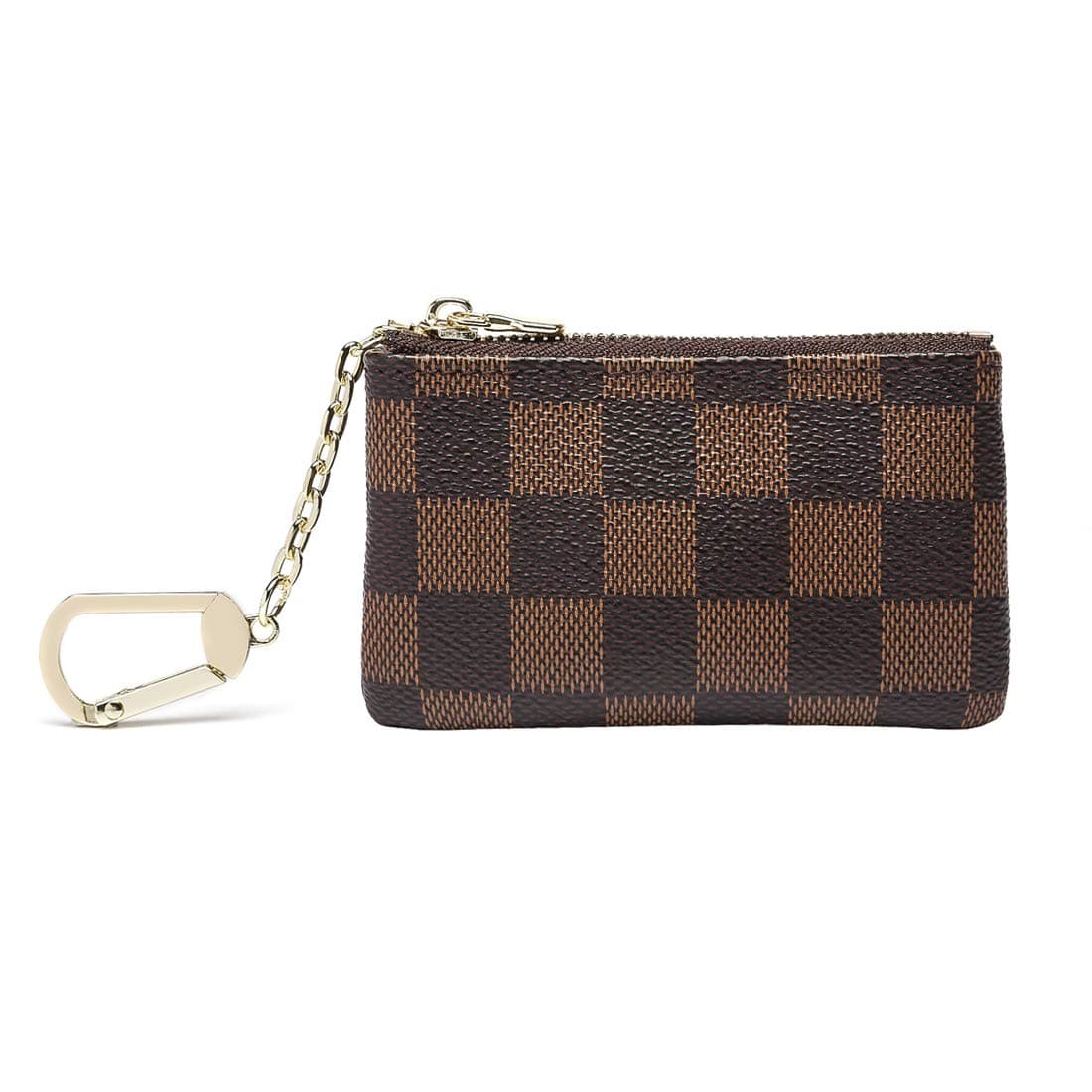 Qeggs Luxury Zip Coin Purse Checkered Key Chain Pouch Mini Wallet for Women