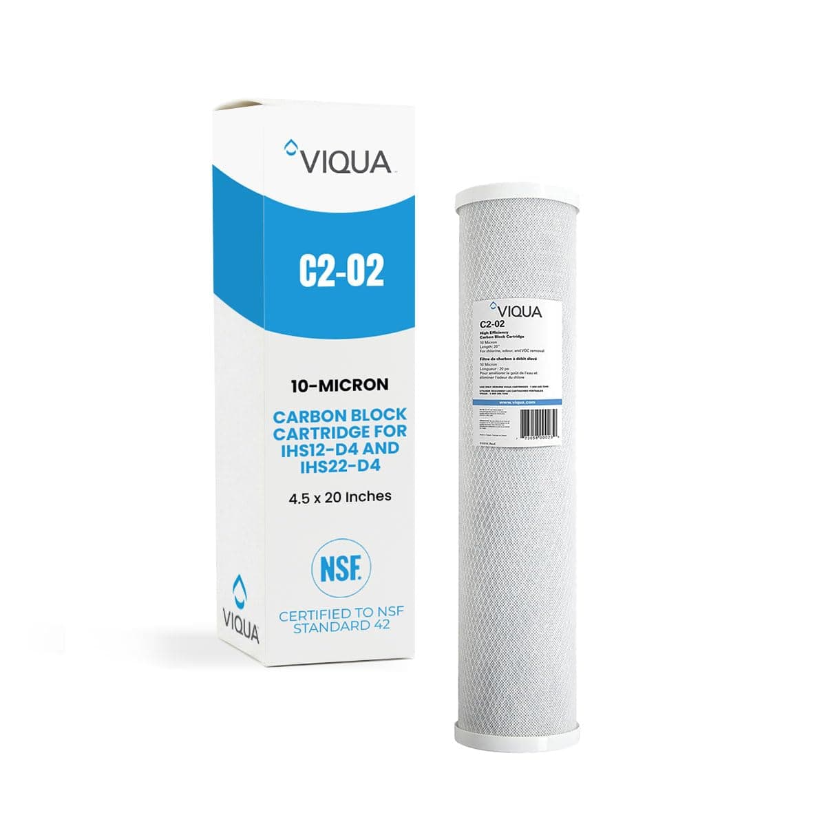 Viqua C2-02 Carbon Block Filter 10-Micron 4.5" x 20" or VIQUA IHS12-D4, IHS22-D4, and IHS22-E4 Systems