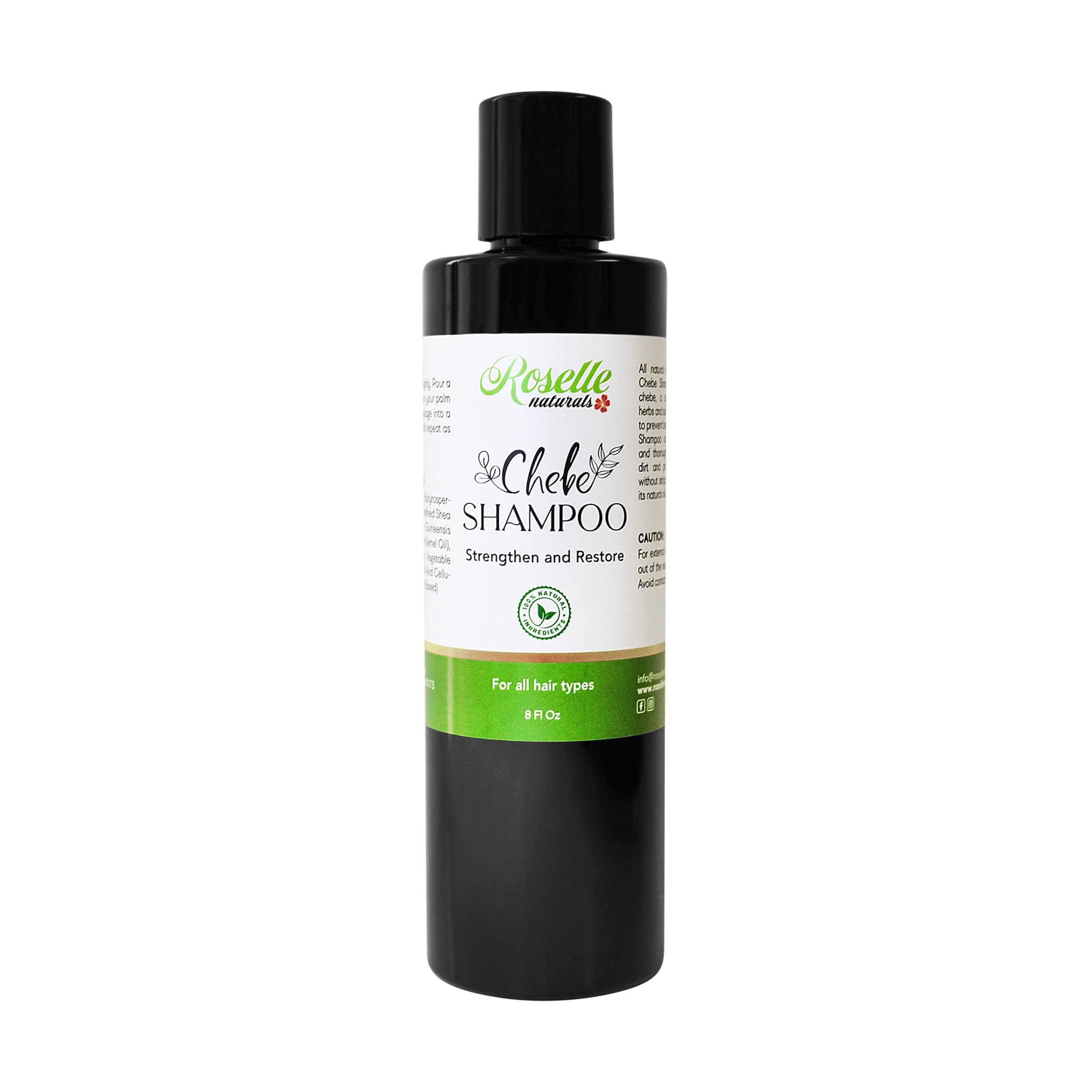 Roselle Naturals Chebbe Shampoo for Hair Growth - All Natural Moisturizing Hair Shampoo - 8 Fl Oz.