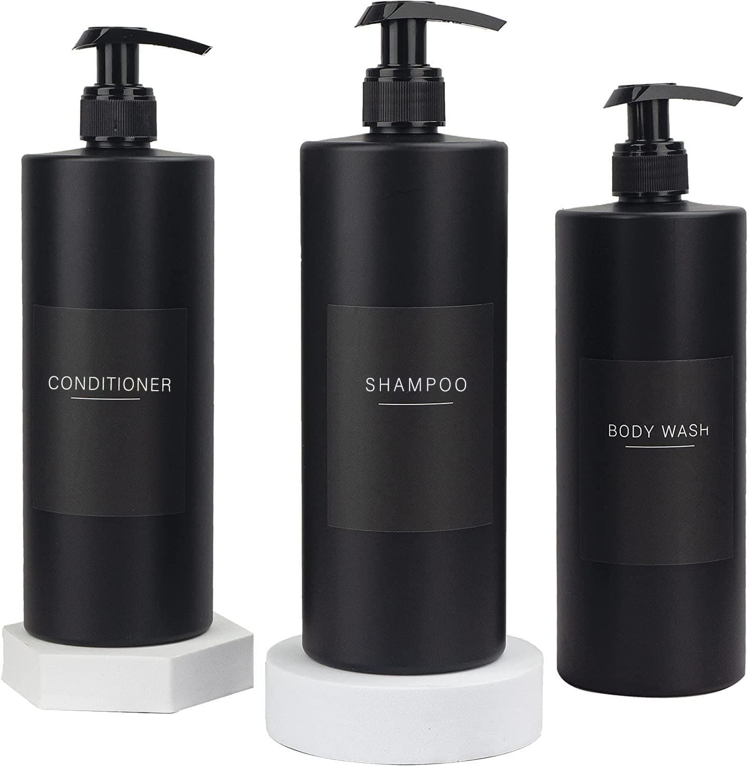 3 PCS 500ml Black Soap Lotion Pump Dispensers with 22 Labels Bathroom Minimalist Dispenser Bottles