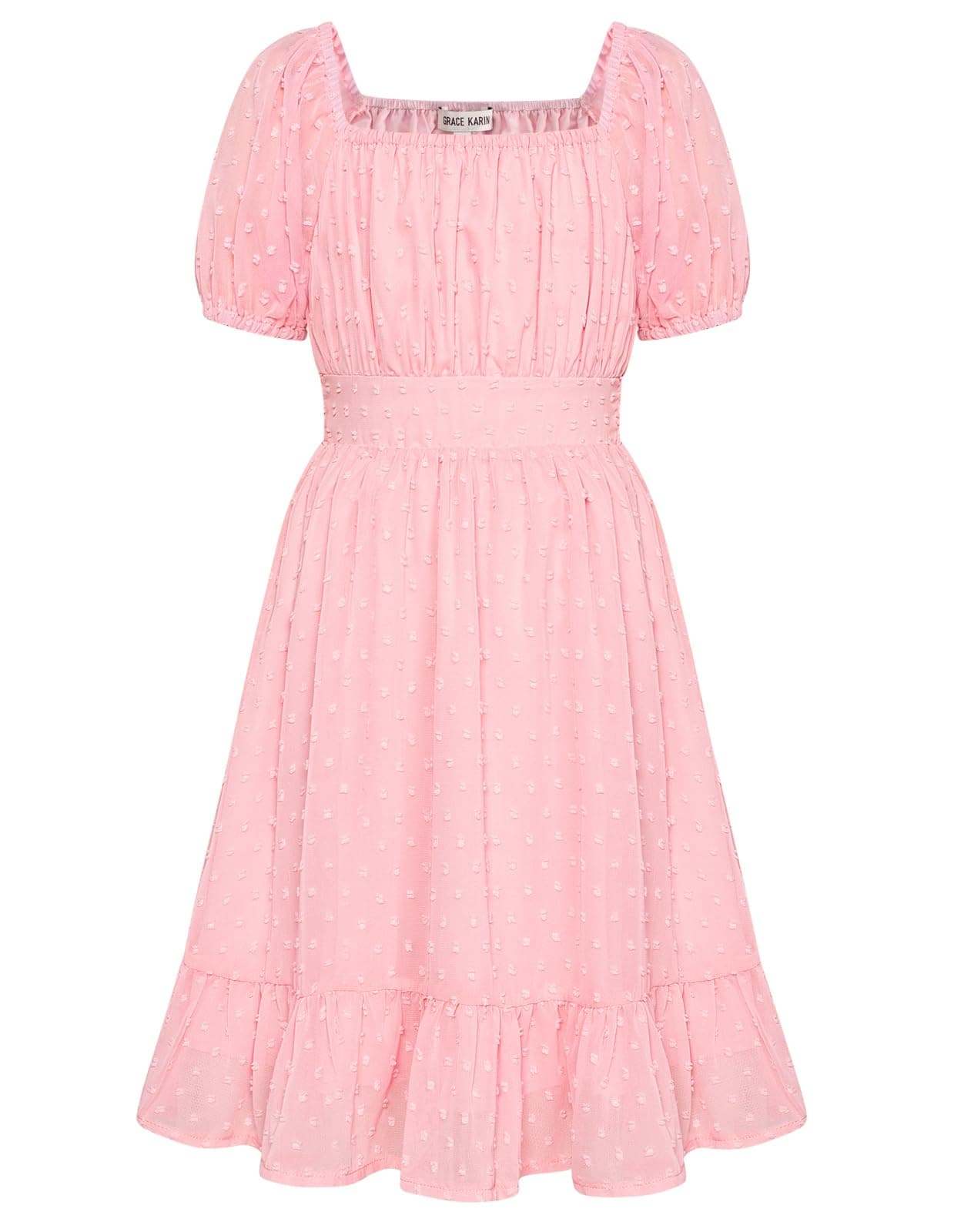 GRACE KARINGirls Ruffle Tiered Dress Long Sleeve Swiss Dot Flowy A-Line Dress 6-12Y