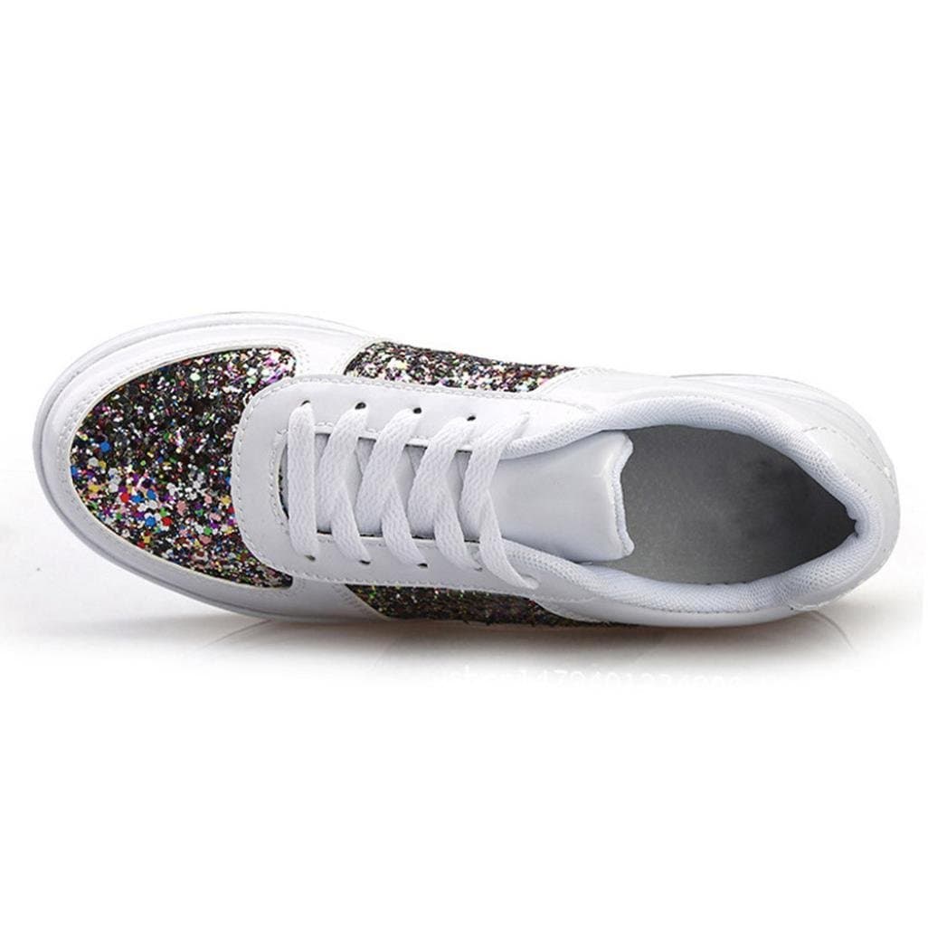 Women Sneakers, Shybuy Ladies Fashion Sequins Wedges Sneakers Casual Lace-Up Shoes Girls Sport Shoes (7.5, White)