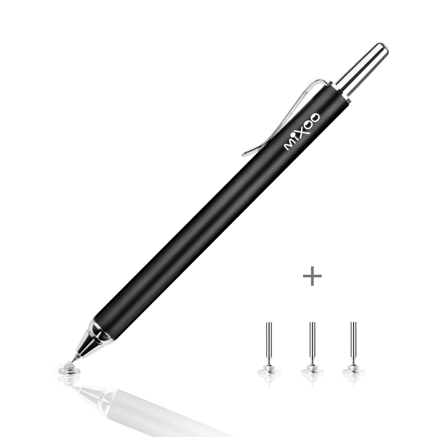 Mixoo Retractable Precision Stylus Pen - Universal Capacitive Stylus with 3 Replacement Disc Tips Drawing Handwriting for iPad iPhone Samsung Galaxy Tablet and Other Touch Screen Devices (Black)