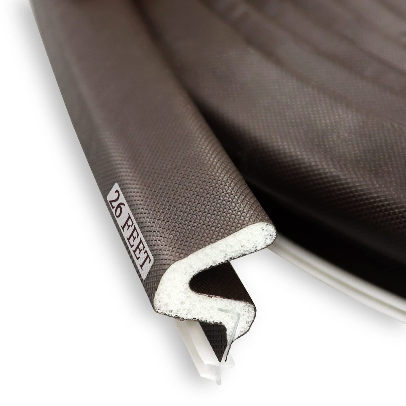 Kerf Weather Stripping Door Seal Strip 26 Ft Brown PU Foam Door Weatherstrip Seal for Doors and Windows with Slot Card Slot Installation, Easy Cut to Size