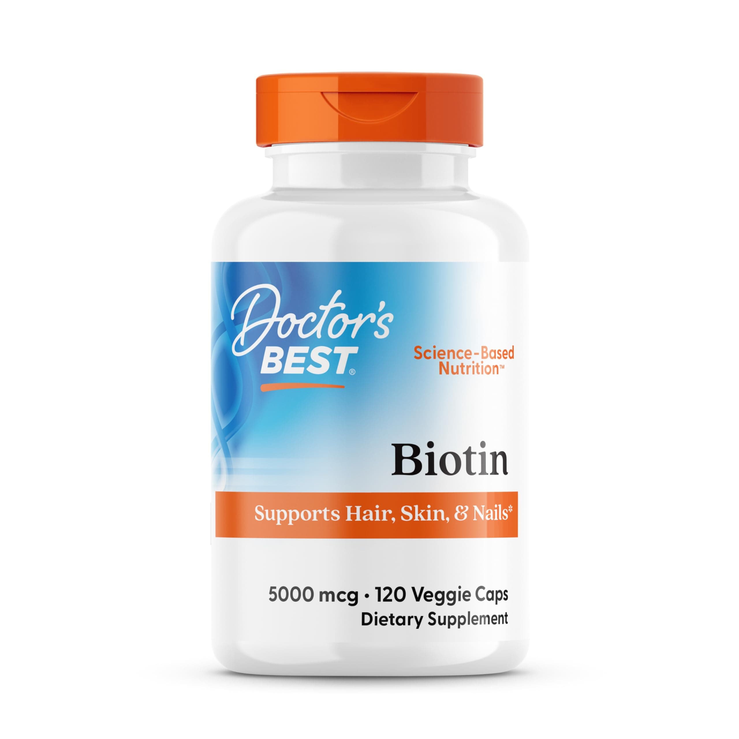 Doctor's Best Biotin Supports Hair, Skin, Nails, Boost Energy, Nervous System, Non-GMO, Vegan, Gluten Free, 120 Count