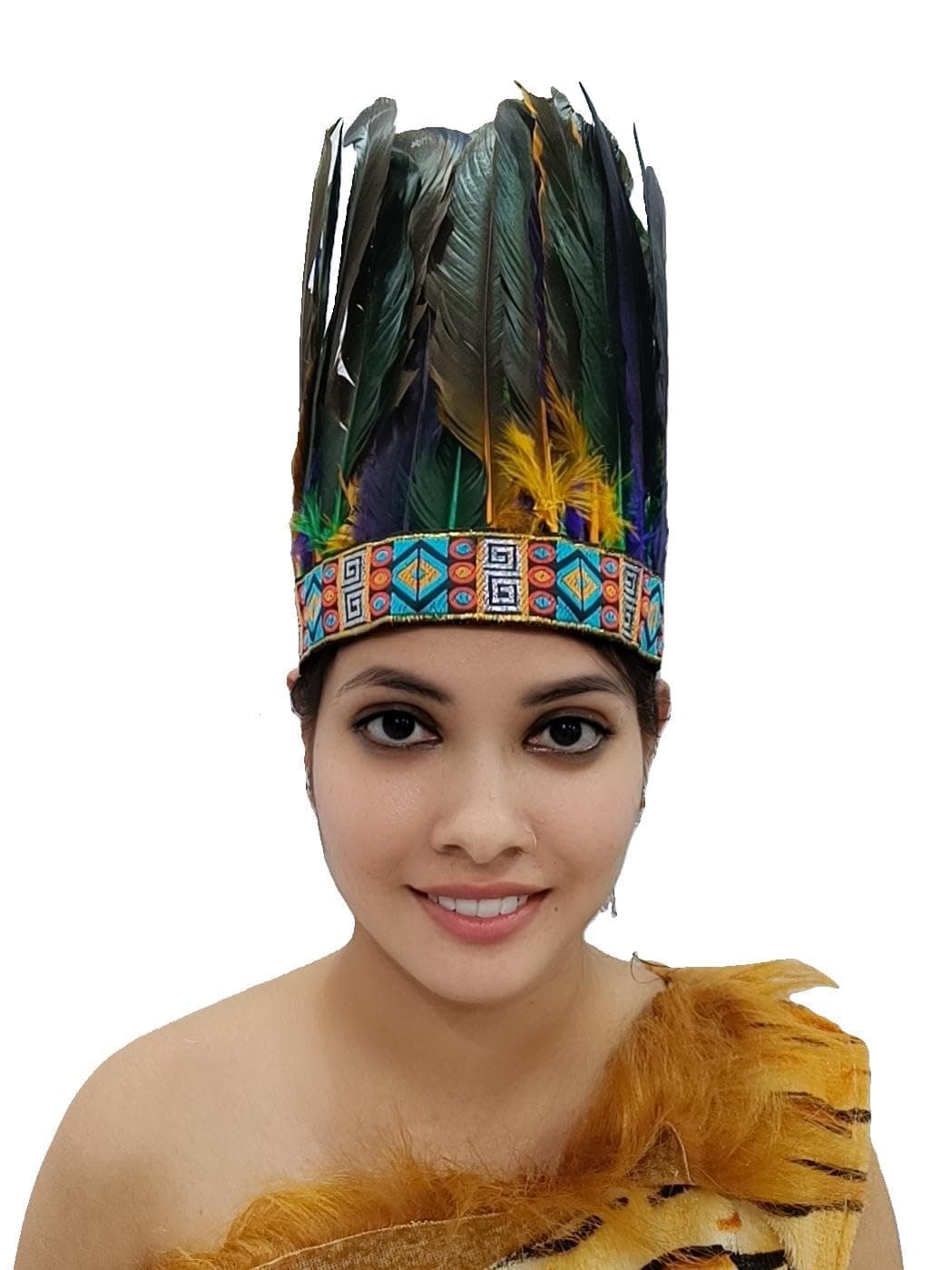 BookMyCostume Carnival Multicolor Feather Headdress Crown Fancy Dress Costume for Kids & Adults