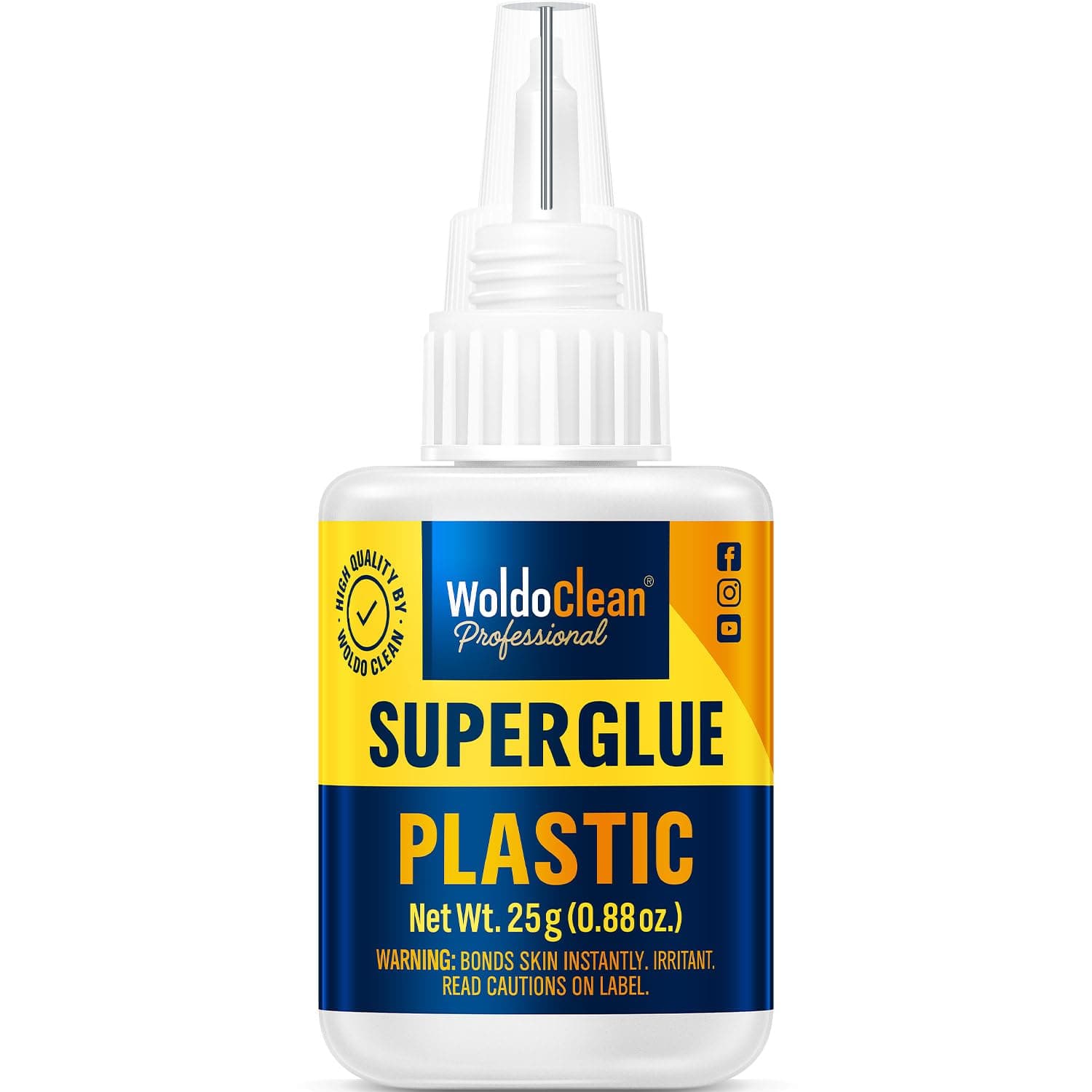 WoldoClean Super Glue for Plastic 25g for Instant Strength - Waterproof, Heat-Resistant, Clear Glue with Precise Nozzle