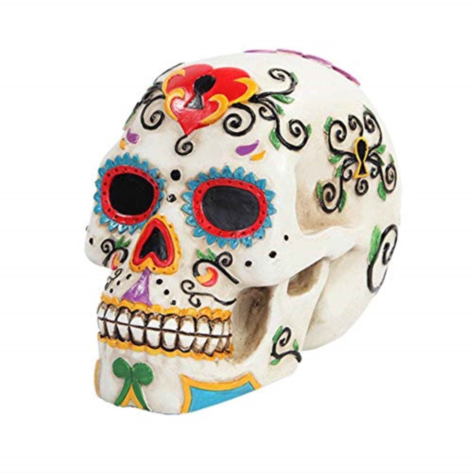 Pacific Giftware Day of The Dead White Colorful Sugar Skull Polyresin Figurine Halloween Decoration Dia de Los Muertos Altar Decor Gothic Home Collectible 6" H
