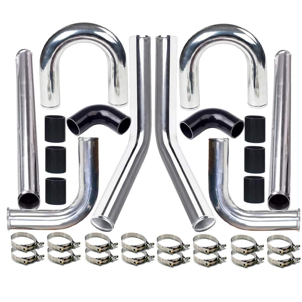 MOOSUN 2.5" 8pcs Universal Aluminum Tube Set 600MM Polished Aluminum Turbo Intercooler Pipe+8 Elbow Hose+16 Clamps Kit