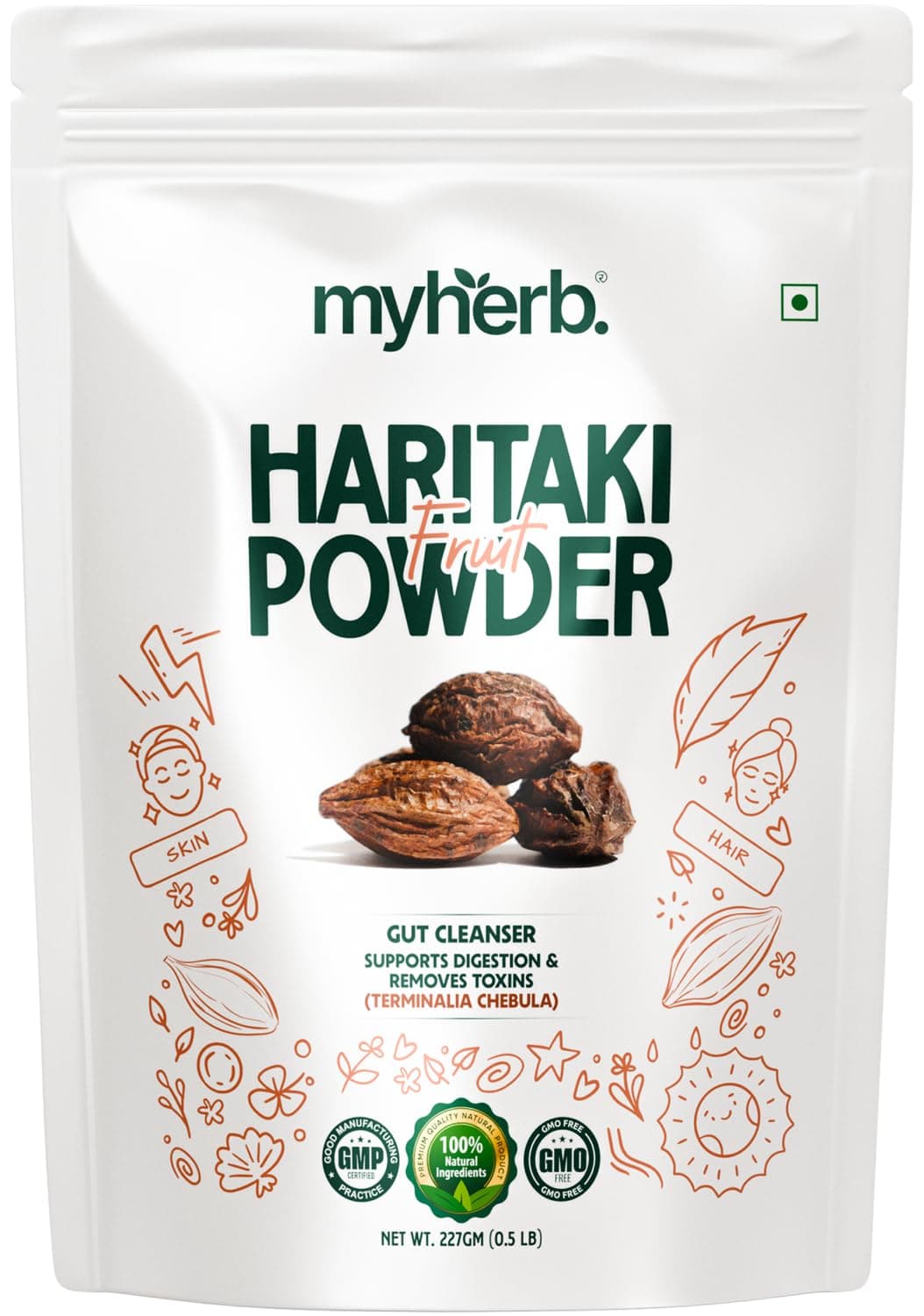 MYHERB 100% Natural Haritaki Powder || 227 Gm/0.5 Lbs || Terminalia Chebula || Ayurvedic Herb || Support Healthy Elimination || For Men & Women-