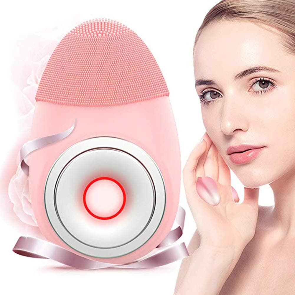 Silicone Face Cleansing Brush, Vibrating Sonic Vibrating Light Red Electric Brush Sensitive Skin Anti-aging Deep Scrub Makeup Tool Skin Care Rechargeable
