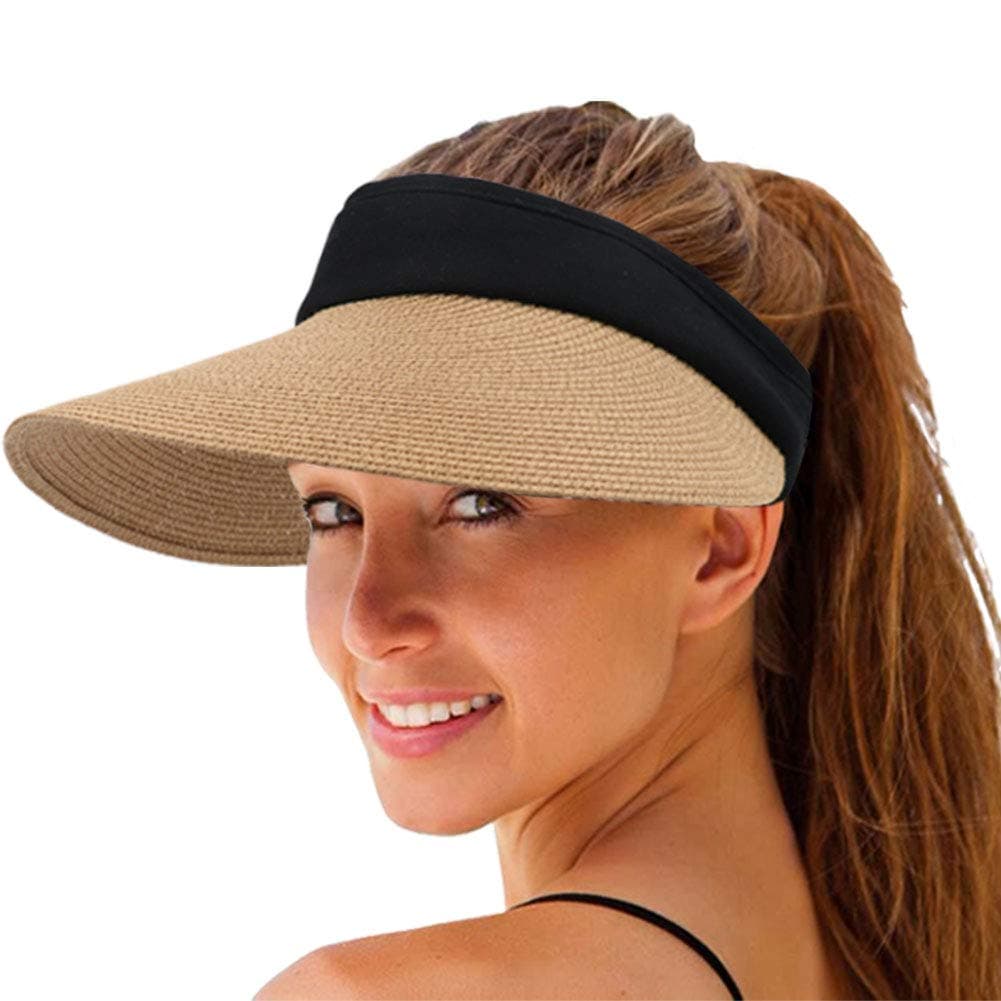 Women Straw Sun Visor Hat Wide Brim Summer UV Protection Beach Cap Foldable Packale Korean Style