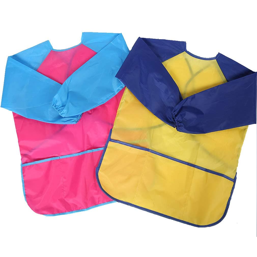 SPLSTT Kids Art Smocks, Children Waterproof Artist Painting Aprons with Long Sleeve for Age 2-10 Years (Yellow &Red)