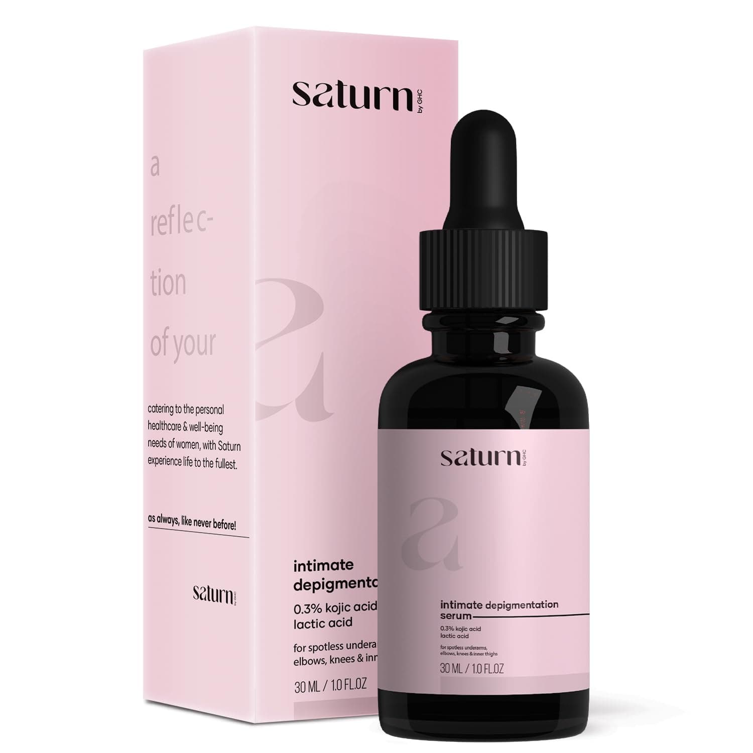 Saturn by GHC Intimate Depigmentation Serum Powered With Kojic Acid, Lactic Acid for Underarms, Thighs, Elbows, Back & Bum, 30ml, Pack of 1