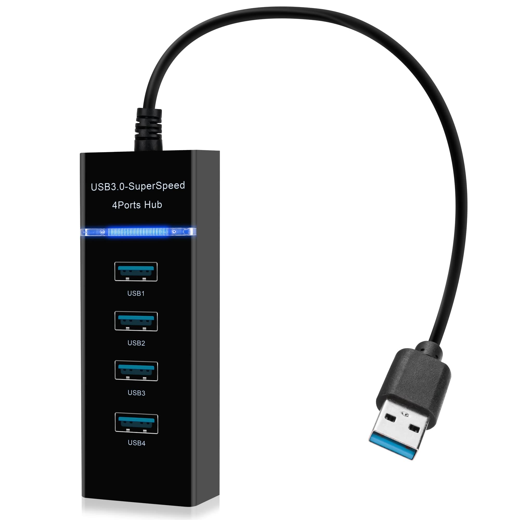 USB 3.0 Hub, 4-Port USB Hub, 5Gbps Multiport USB Splitter, Multi USB Port Expander with 1ft Extended Cable, for MacBook Pro Air, Dell, Asus, HP, Laptop, Xbox, Flash Drive, HDD, Printer, Camera, Mouse