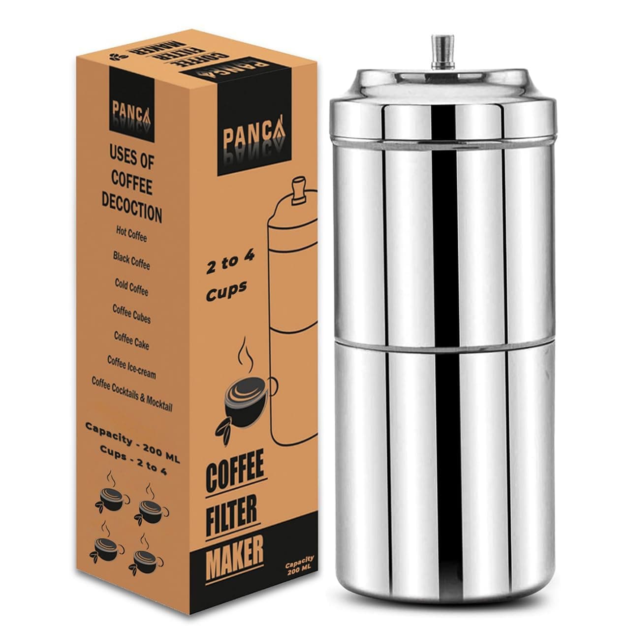 PANCA Stainless Steel South Indian Filter Coffee Maker | Traditional Drip Coffee Decoction Maker for Hot & Cold Coffee (200ML)