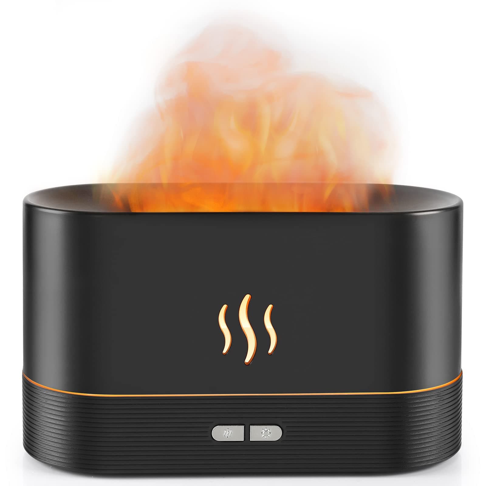 Plastic Flame Diffuser Humidifier-Auto Off 180Ml Essential Oil Diffuser-2 Modes Brightness Aroma Humidifier With Fire Flame Effect For Home,Office,Spa,Gym(Black)