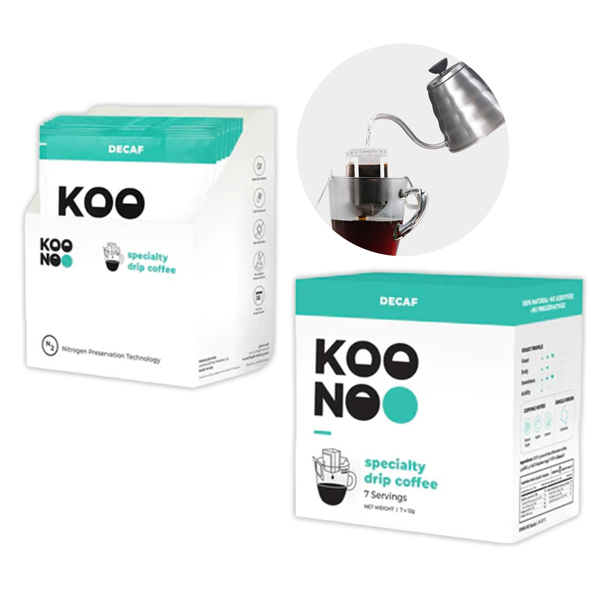 KoonooDecaf | Medium Roast | 7 x 12g Sachets | Specialty Drip Coffee | Made in UAE