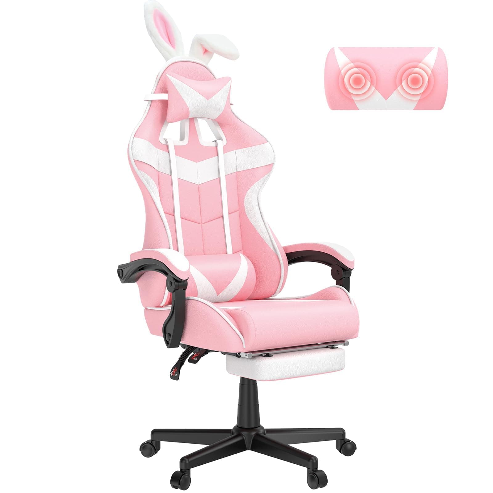 Soontrans Pink Gaming Chair with Footrest,Lovely Bunny Computer Gamer Chair,Gamer Desk Chair for Granddaughter,Sister,Girlfriend,Wife and Love (Pink)