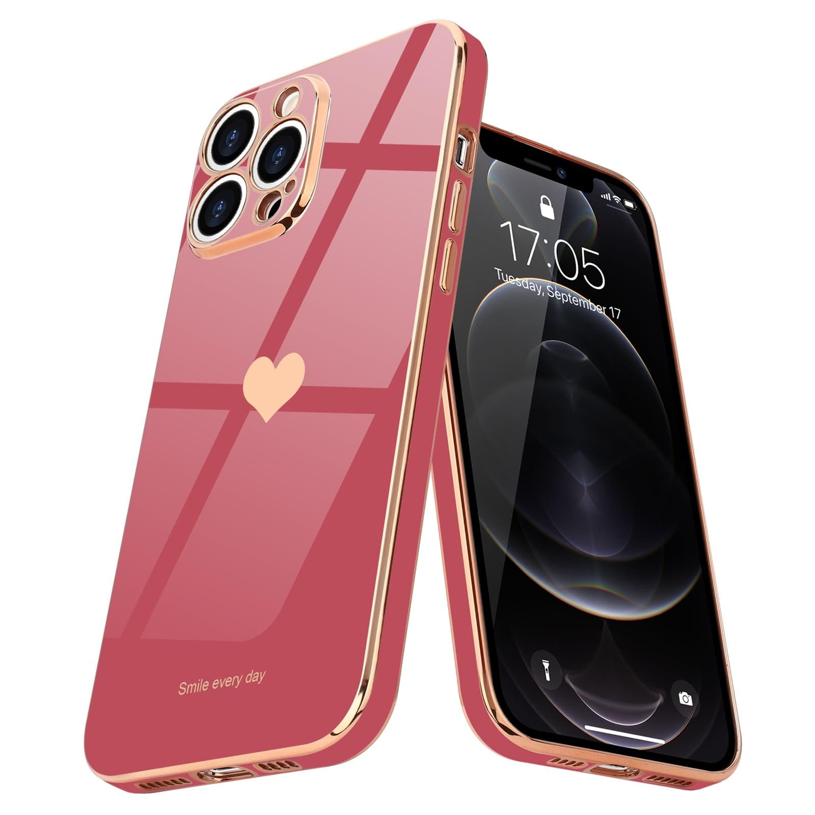 Teageo for iPhone 12 Pro Max Case for Women Girl, Cute Love-Heart Luxury Bling Soft Back Cover, Raised Camera Protection Bumper, Silicone Shockproof Phone Case for iPhone 12 Pro Max, Bright Blush