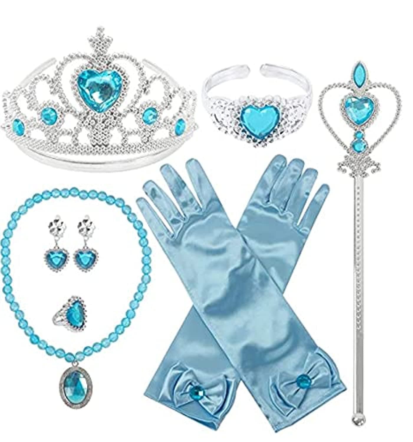 9PCS Princess Dress Up Accessories for Princess Costume Gloves Tiara Wand Necklace Earrings Bracelet and Ring Gift Set Princess Accessories for girls