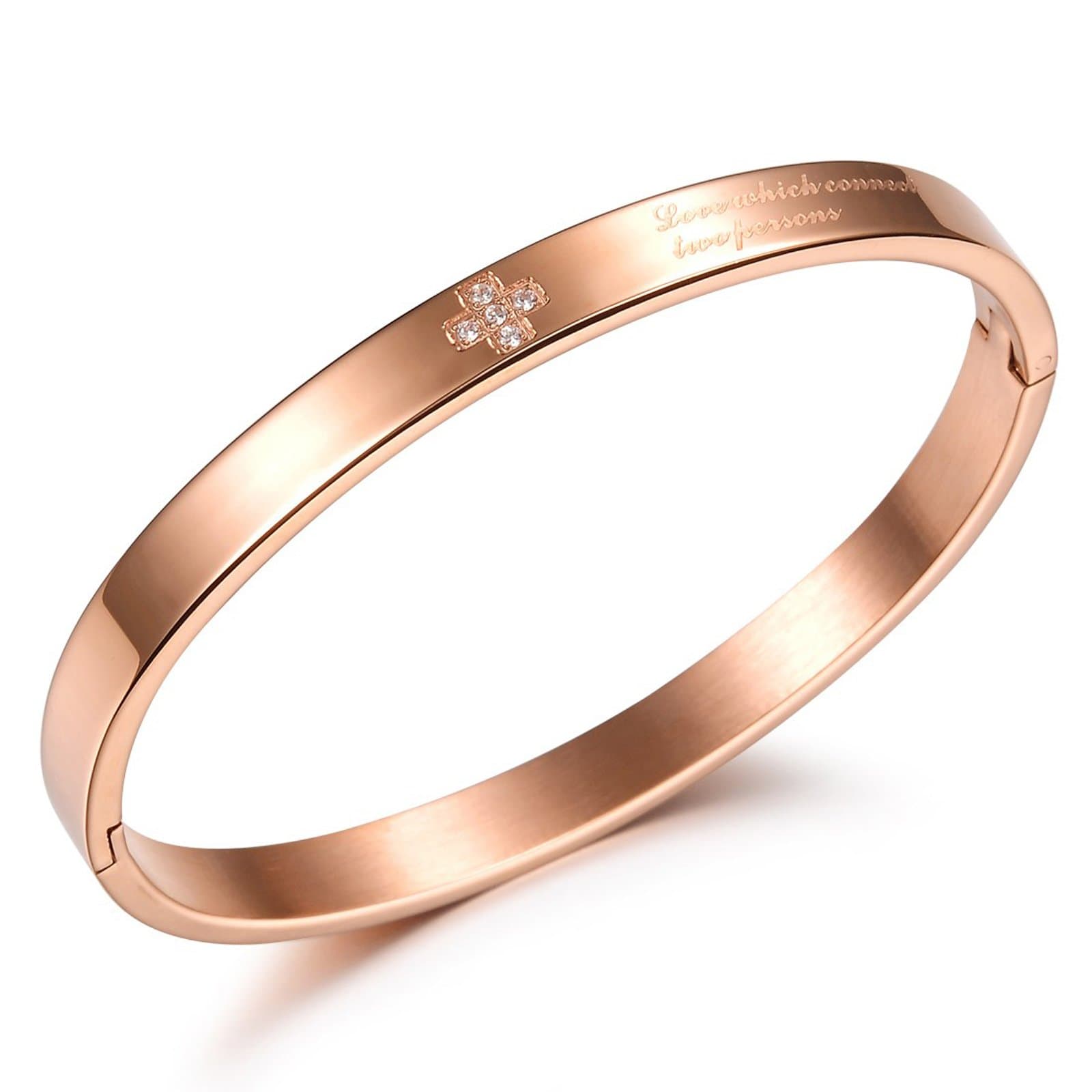 iLove EU Love which connects two persons stainless steel bracelet armband zirconia rose gold crucifix cross polished charm charms women.