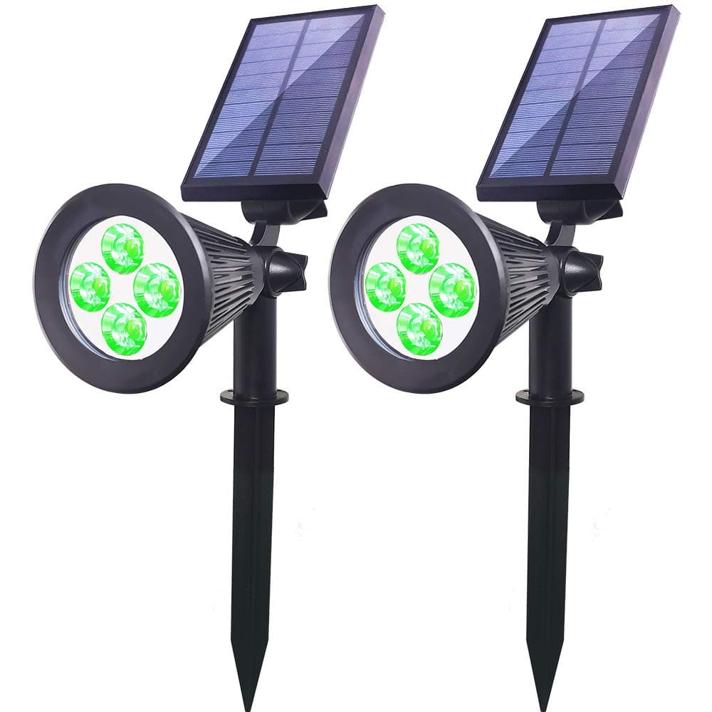 Elisson Solar Powered Spotlights 2 in 1 Waterproof IP65 Outdoor Security Garden Landscape Lamps, 4 LED Solar Wall Light Security Night Lights (2 Pack, Green)