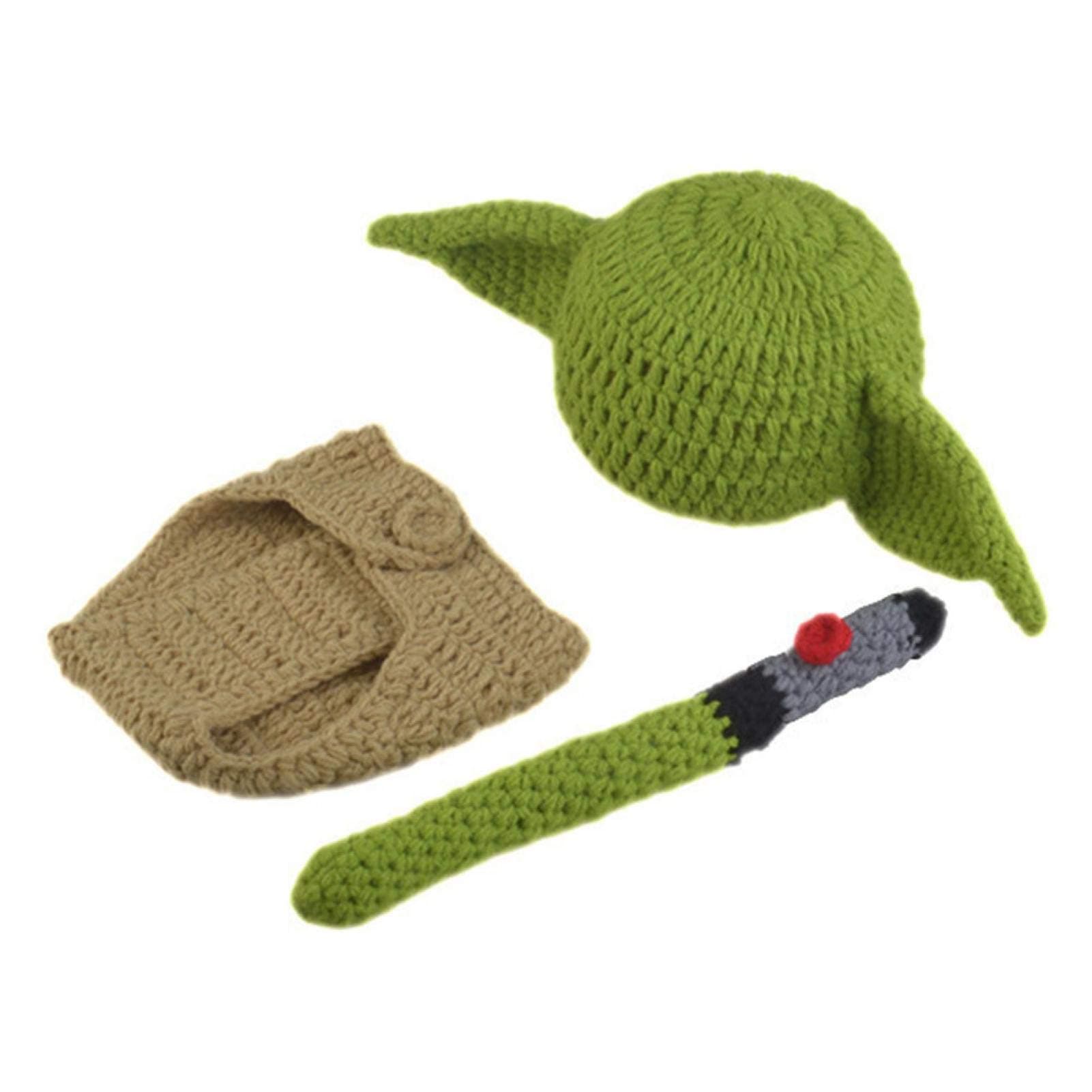 MaifaMaifa Newborn Baby Costume Photography Prop Accessories Set, Crochet Knitted Yoda Suit Set for Newborn Photography