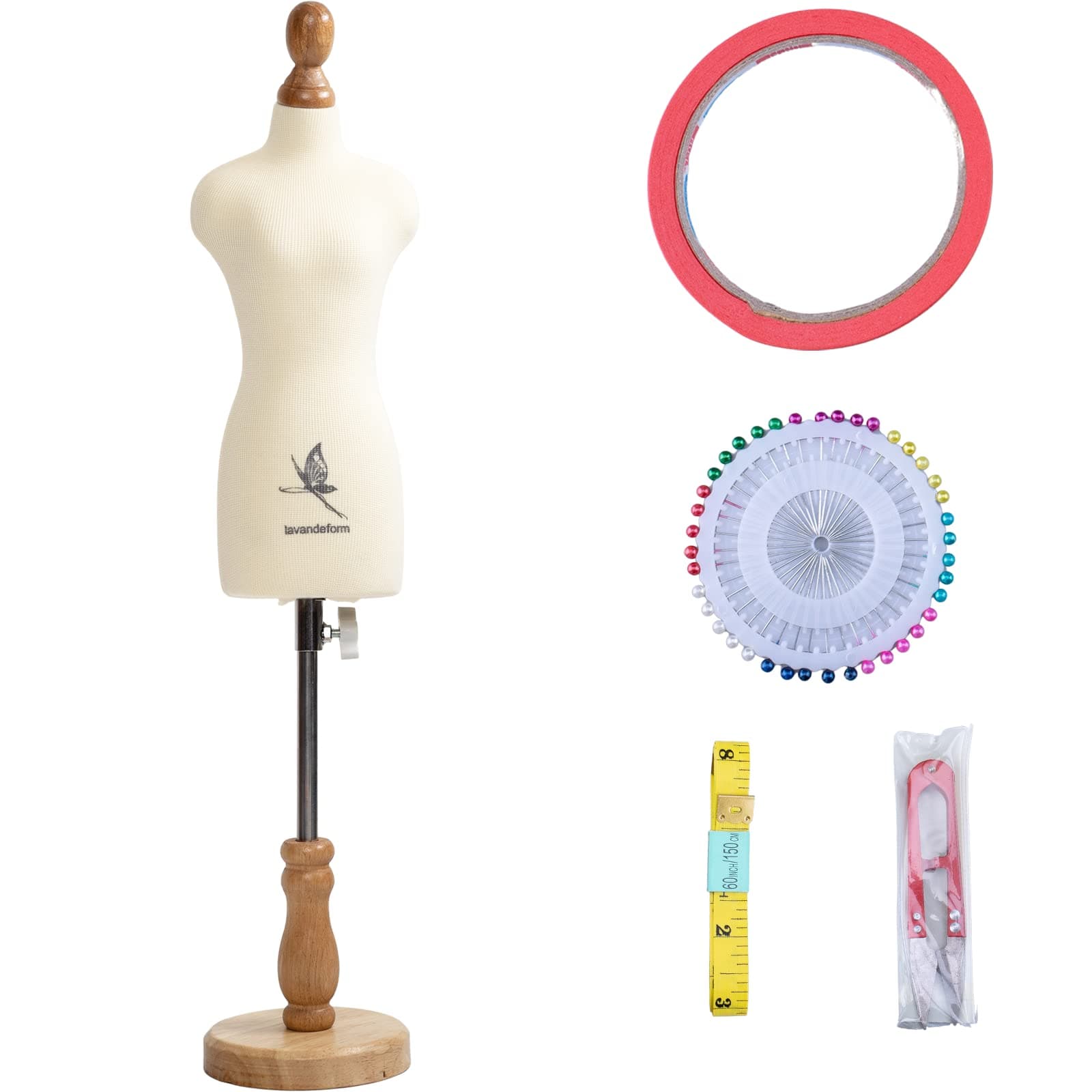 Female Dress Form Mannequin(Not Full Size Body Height 12.8 inch for Sewing, 1/3 Size Female Tailor Dressmaker Dummy for Pattern Making Fully Pinnable Mannequin with Wooden Stand (1/3)
