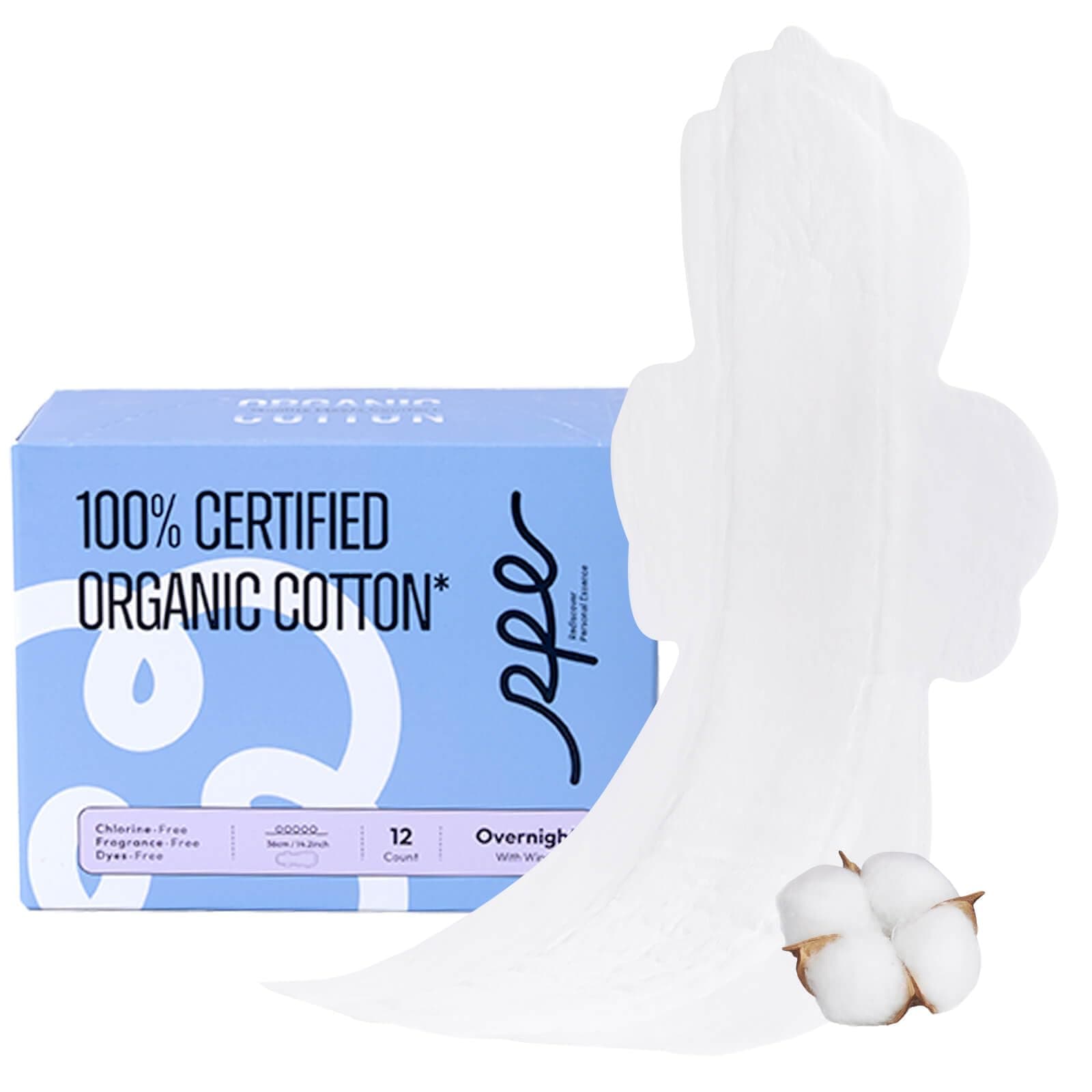 100% Organic Overnight Pads for Women, Ultra Thin Extra Heavy Flow Sanitary Pads with Wings Cotton Menstrual Pads Extra Coverage Period Pads Super Absorbency Feminine Pads (Overnight, Size 5, 12 Ct)