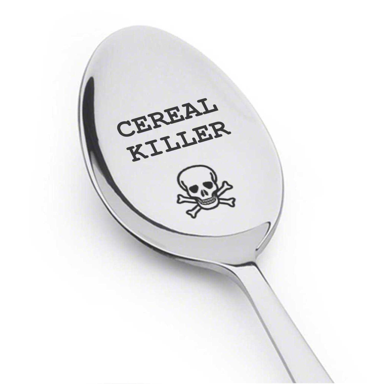 Engraved Stainless Steel Teaspoon – Cereal Killer Gift Spoon for Coffee & Ice Cream Lovers, 7" x 2.5"