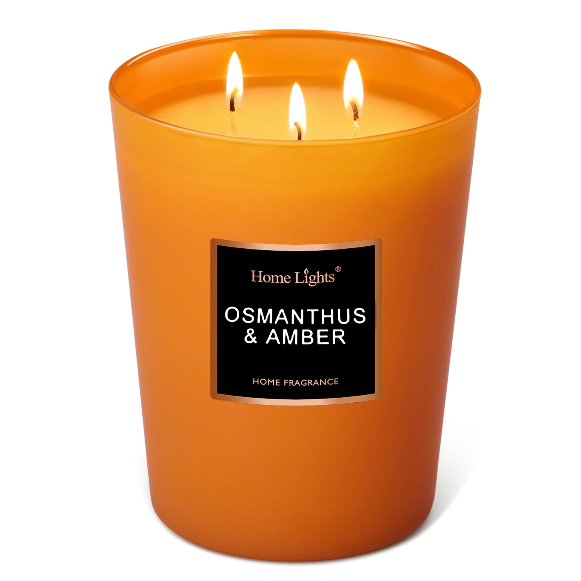 HomeLights Large Jar Candle-33.3 Oz. Natural Soy Aromatherapy Candle | Osmanthus Amber Scent | Up to 130 Hours Burn Time with 3 Cotton Wicks | Home Decorative Fragrance Candle Gift
