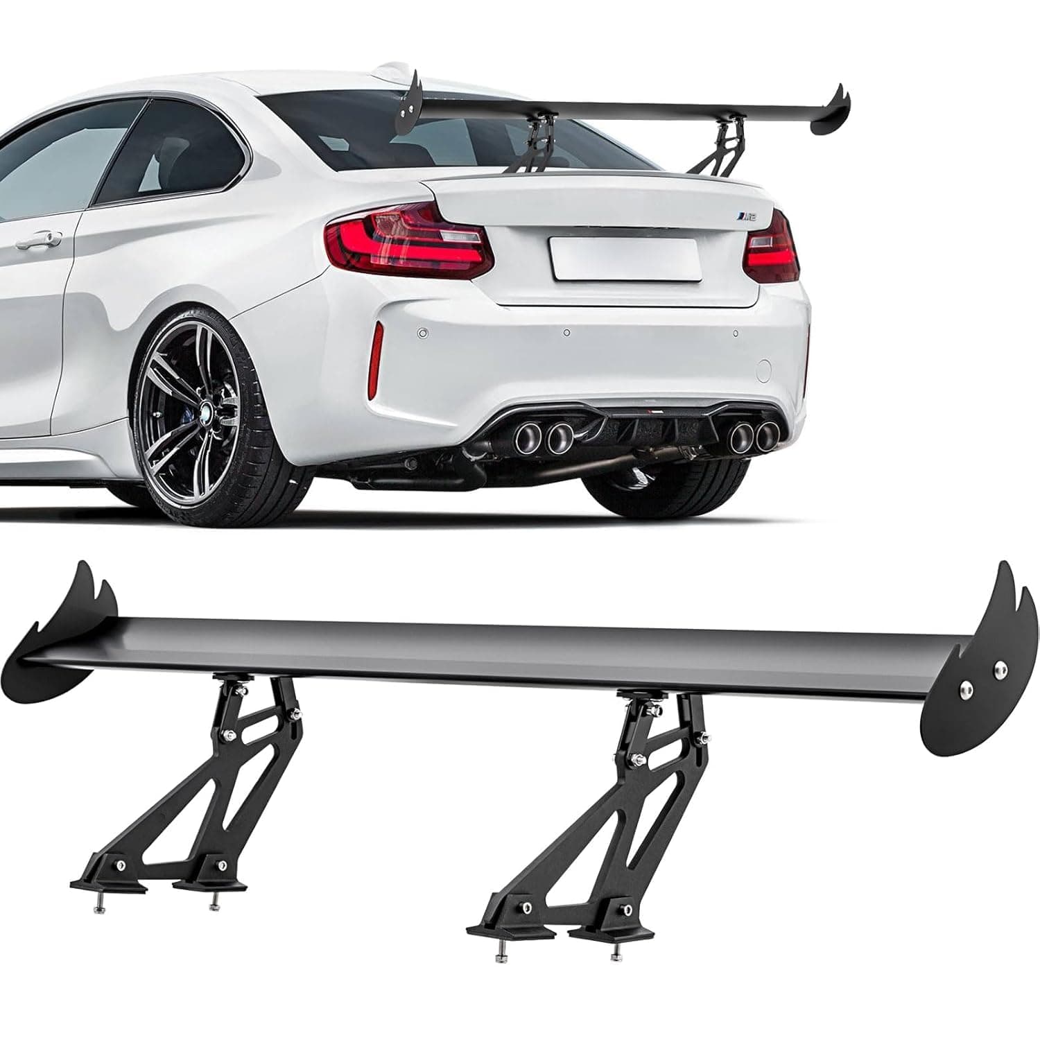 GT GTI Upgrades 43.3" Aluminum Wing Spoiler - Adjustable Universal Lightweight Car Rear Spoiler - Black Hatch Single Deck for Racing BGW/JDM Drift Drifting