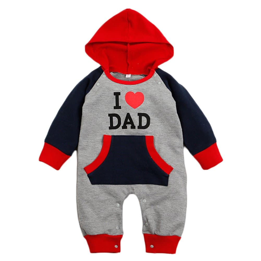 Baby Boys Girls 1 Piece I Love Mom/dad Long-sleeved Hooded Jumpsuit (70(0-6Months), I LOVE DAD)