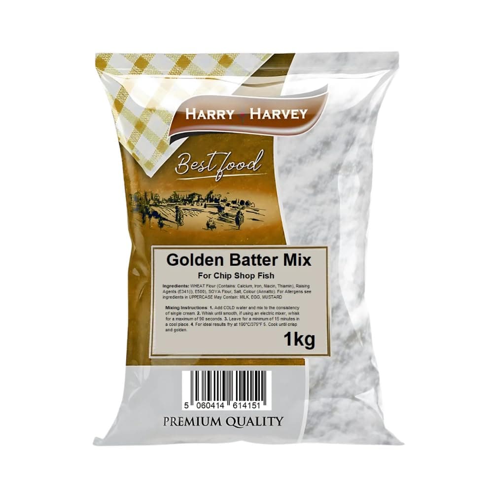 Harry Harvey Golden Batter Mix 1kg | Perfect Crispy Chip Shop Fish Batter | Easy-to-Use Takeaway Style Batter Mix for Fish, Chips, Onion Rings & Fried Food | Trusted by Chippies & Fish Shops