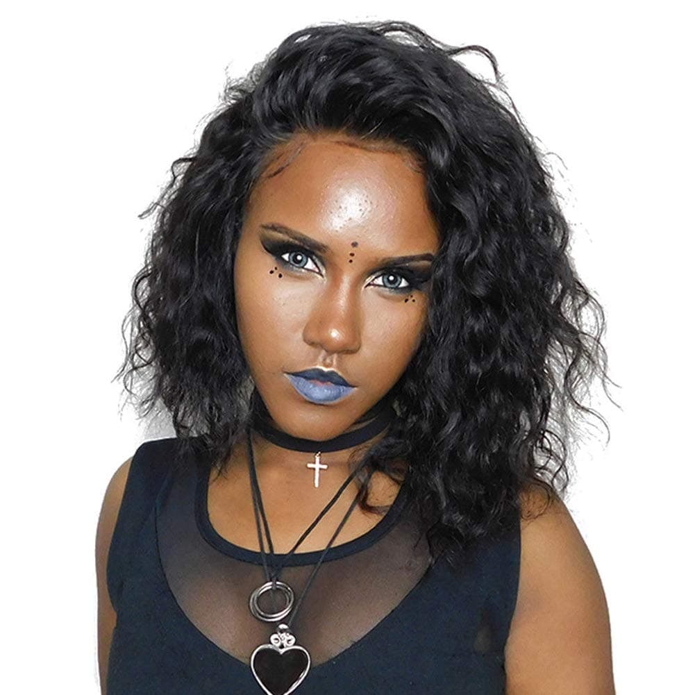 Curly Lace Front Wigs Human Hair with Baby Hair 130% Density for Woman Natural Black 12inch Natural Hairline Remy Bob Wig