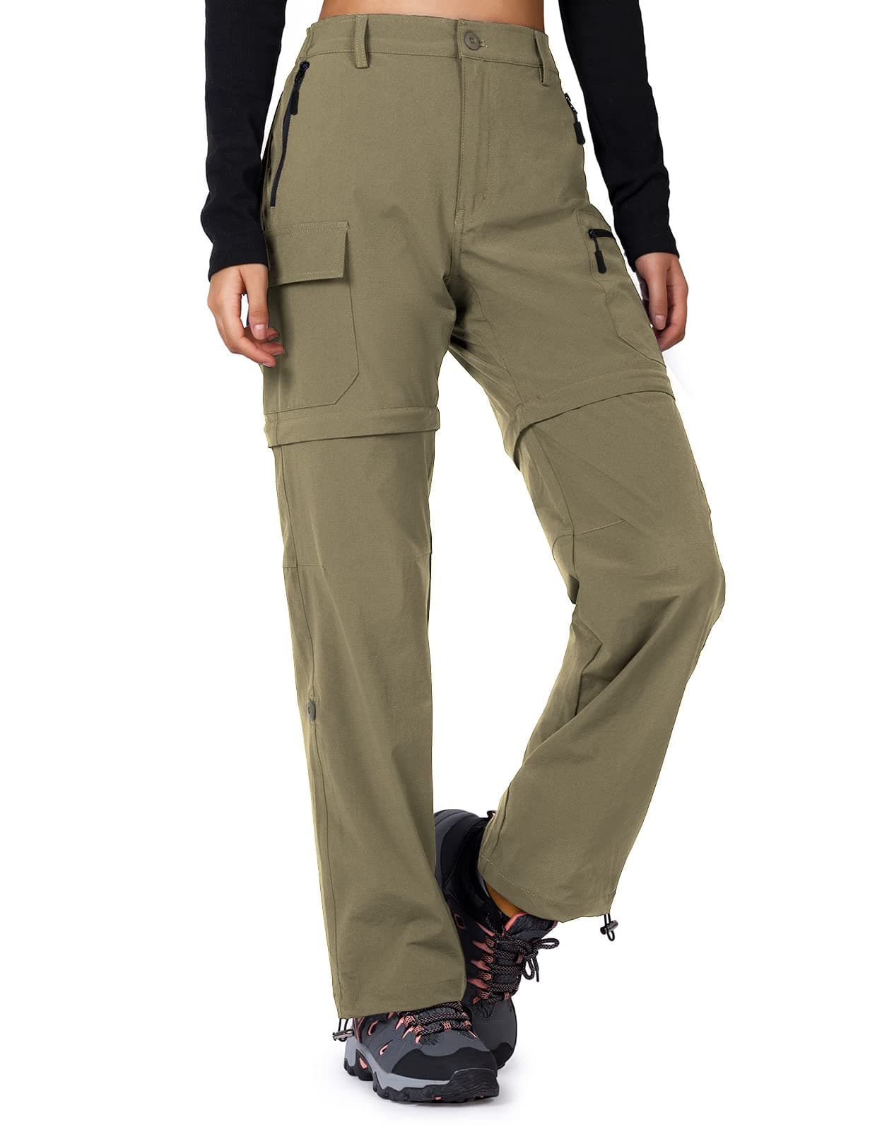 Women's-Hiking-Pants-Convertible Quick-Dry-Stretch-Lightweight Zip-Off Outdoor Pants with 5 Deep Pockets