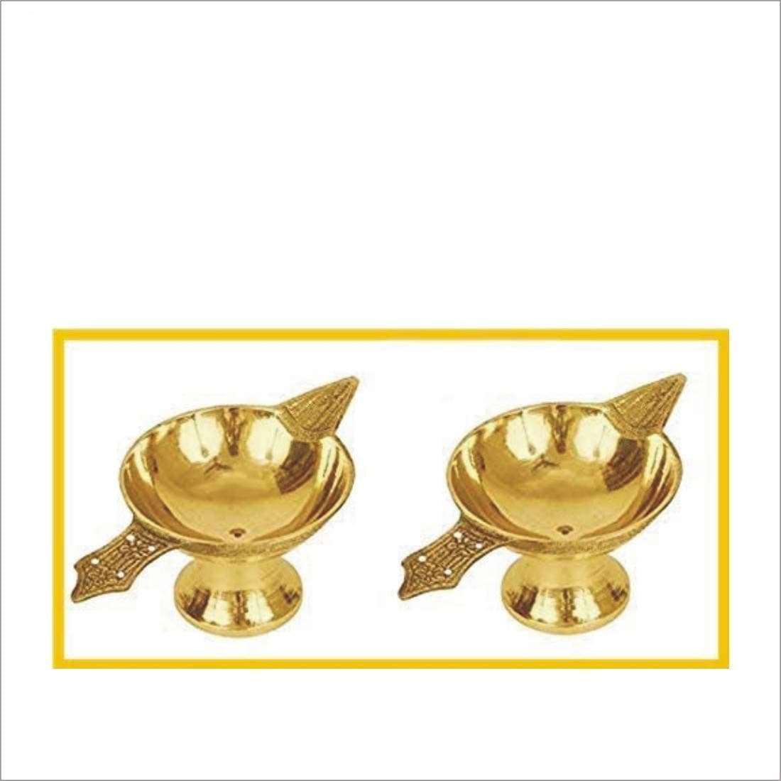 Family Cart 2 x Pure Brass Arti Diya Deepak Wick Lamp Deep Oil Ghee Jyot Diya Stand for Pooja Diwali Religious Temple Home Office Kuber Diya Akhand Jyoti