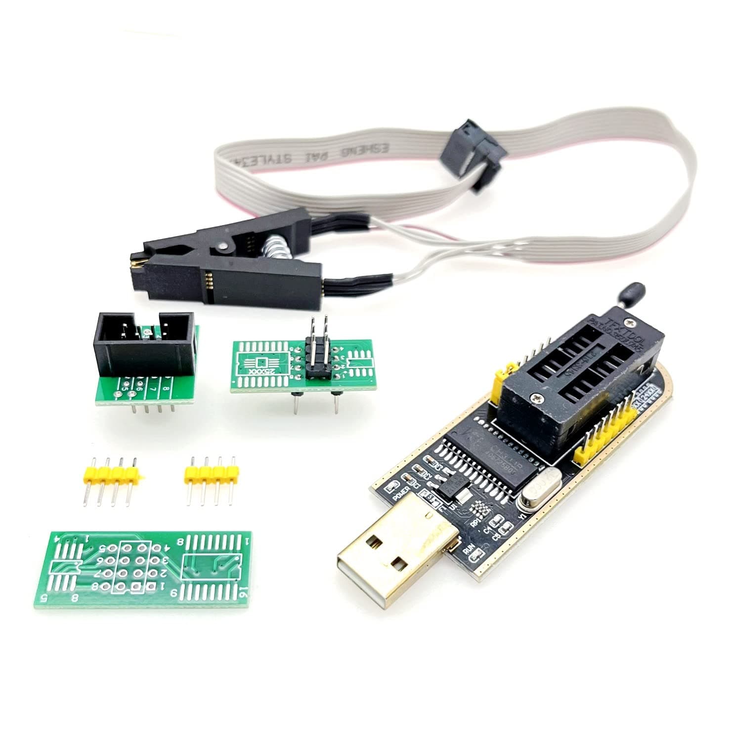 JZK Routing USB Programmer CH341A Writer LCD Flash for 25 SPI Series 24, SOIC8 SOP8 Test Clip For EEPROM 93CXX / 25CXX / 24CXX in-circuit programming with adapter