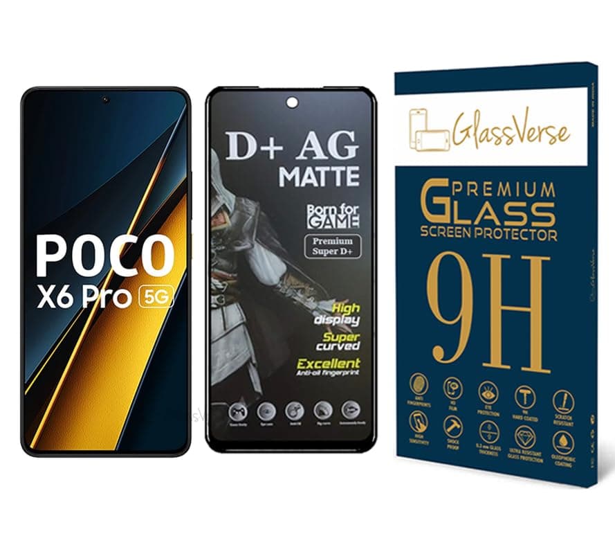 GlassVerse D+ Matte Tempered Glass With 18H Hardness For Poco X6 Pro Cellphone(Pack of 1) Full Screen Protector With Free Installation Kit Full Screen Coverage-6.567 Inch