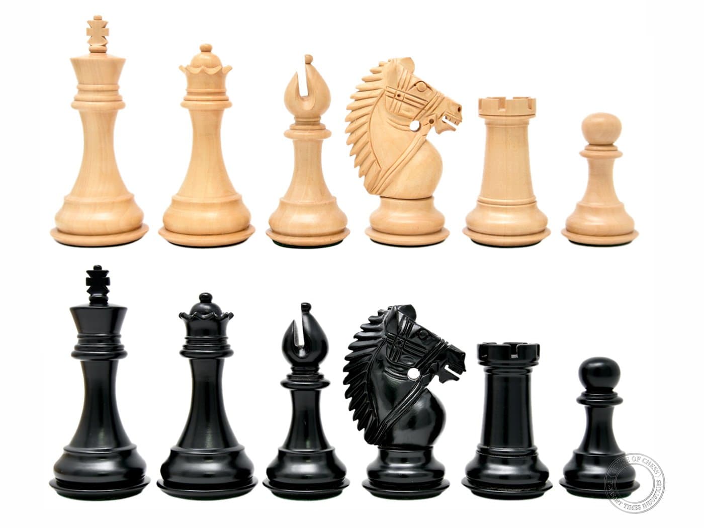 Ebonized/Boxwood Rio Staunton Chess Pieces - King Height: 4 Inch (102 mm) - 2 Extra Queens - Triple Weighted