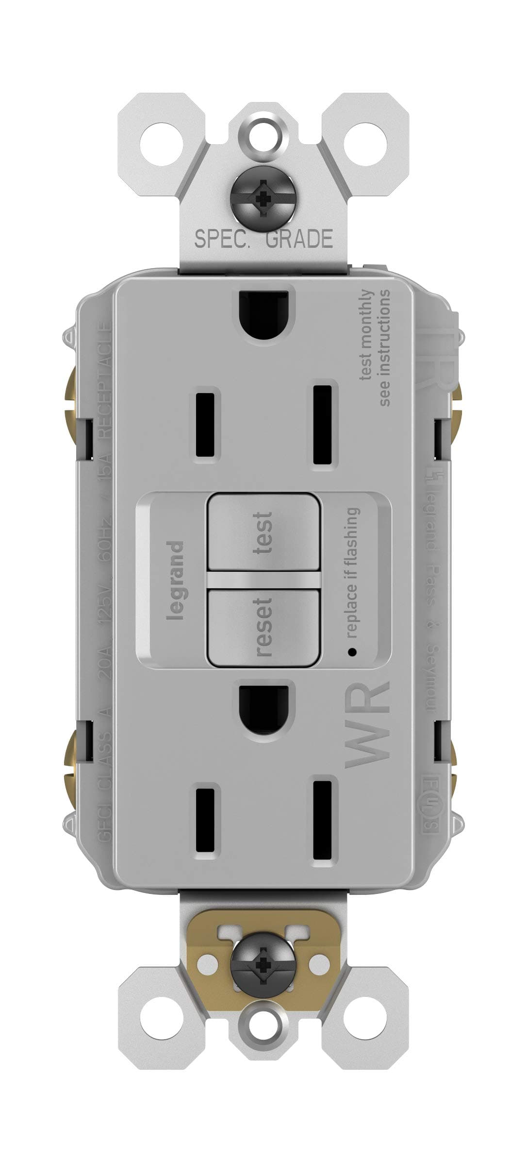 Legrand radiant 1597TRWRGRYCCD4 15 Amp Outdoor GFCI Self Test Tamper Resistant Weather Resistant Decorator Duplex Outlet, Gray (1 Count)