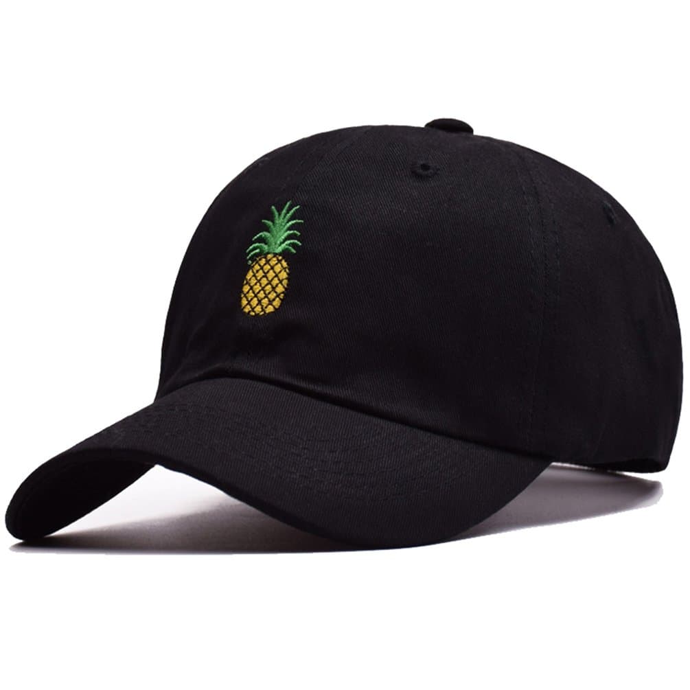 Pogah Pineapple Distressed Baseball Cap Dad Hat Women Men (Black)