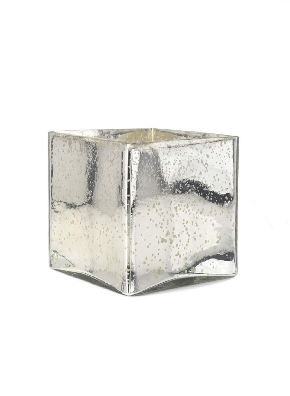 Serene Spaces Living Silver Mercury Glass Cube Vase – Handmade Vintage Inspired Vase with Antique Feel in 5” Cube Shape, Ideal for Weddings, Holiday Decor, Events, Home (Pack of 1)
