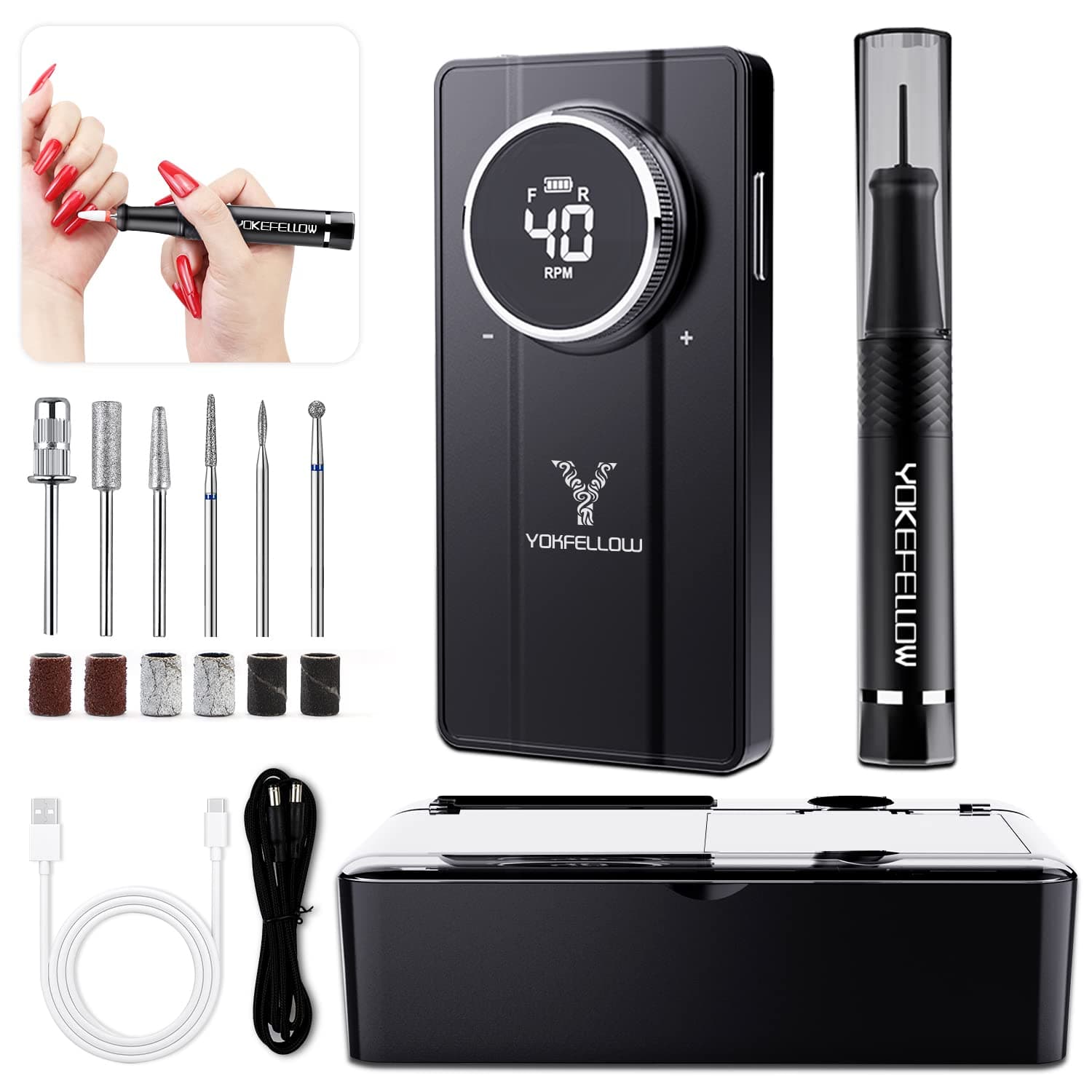 Nail Drill, Professional Portable 35000RPM Nail Drills Machine Desktop Electric Nail File for Acrylic Nails Black