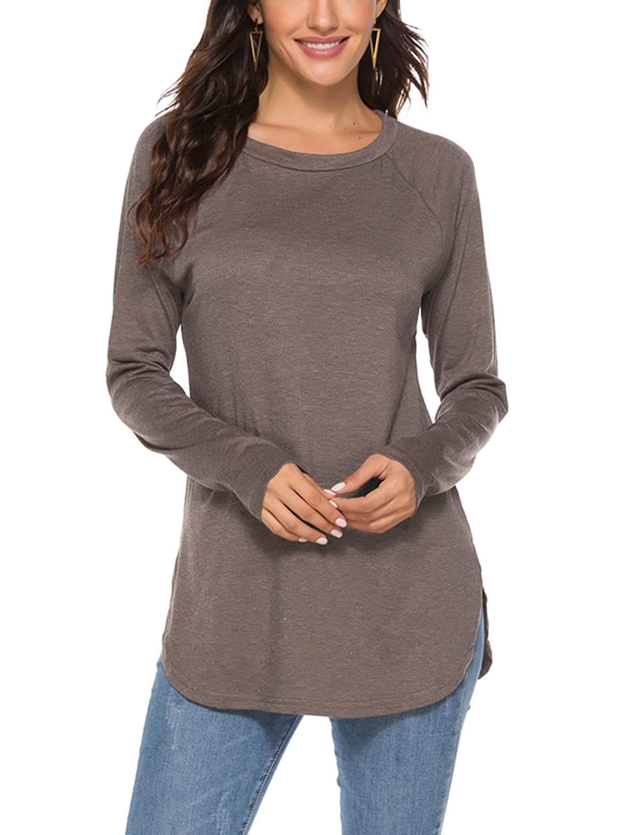 Newchoice Women's Casual Batwing Long Sleeve T Shirt Round Neck Basic Loose Tunic Tops