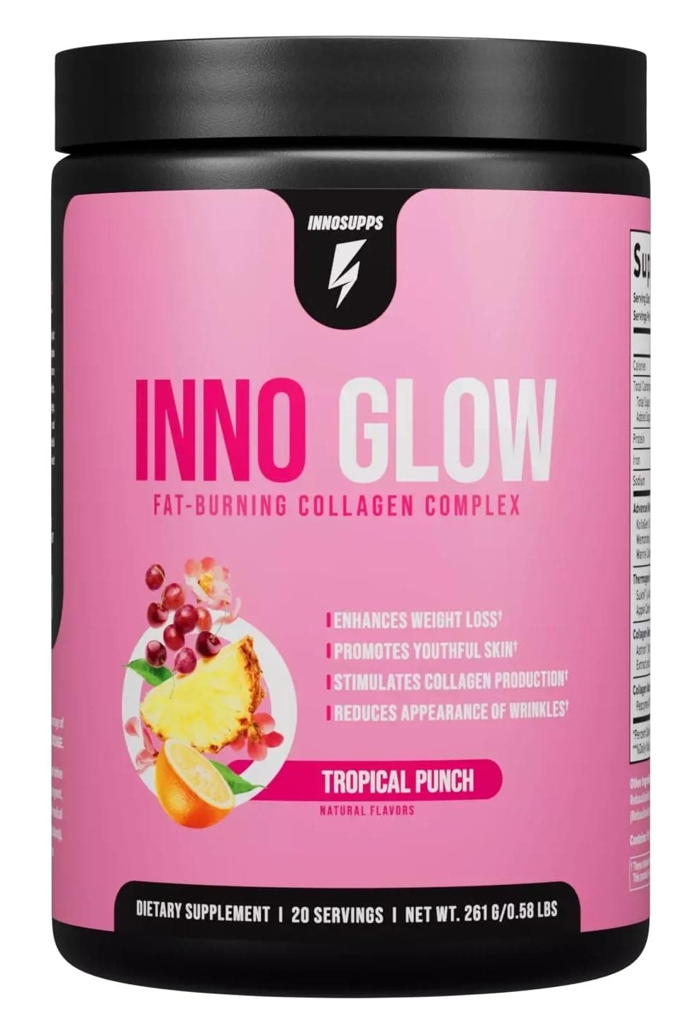 InnoSupps INNO GLOW Fat Burning Collagen Complex | Promotes Youthful Skin | Reduces Wrinkles Appearance | Enhances Weight Loss | Stimulates Collagen Production | Tropical Punch | 20 Servings